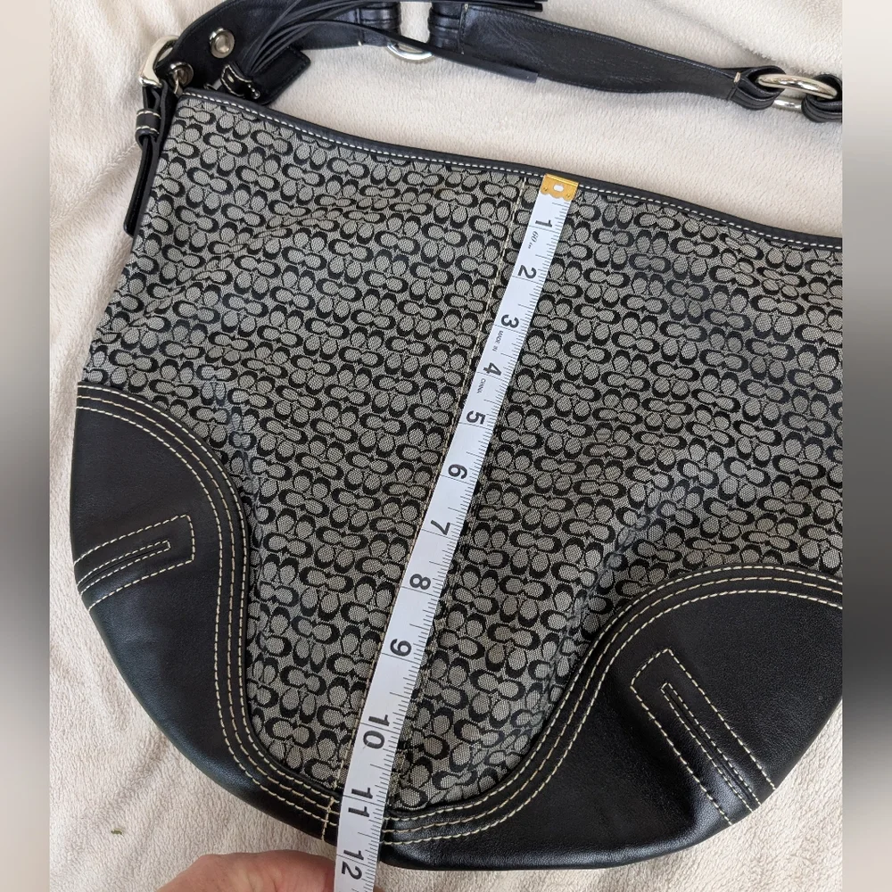 Coach Hobo Bag Signature Mini C Logo Black Gray Canvas Leather Jacquard Shoulder - Picture 11 of 11